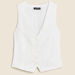 J. Crew Linen Vest Womens Size 14 White Slim Fit V-Neck Summer Minimalist Luxury